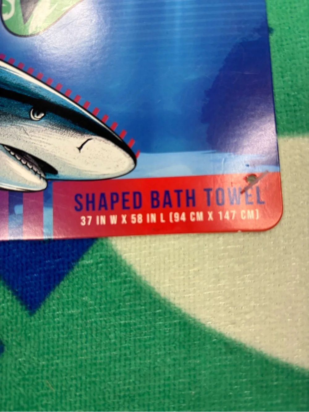 Bath towel Shark Week Green & Blue Shark Towel kids It has a defect